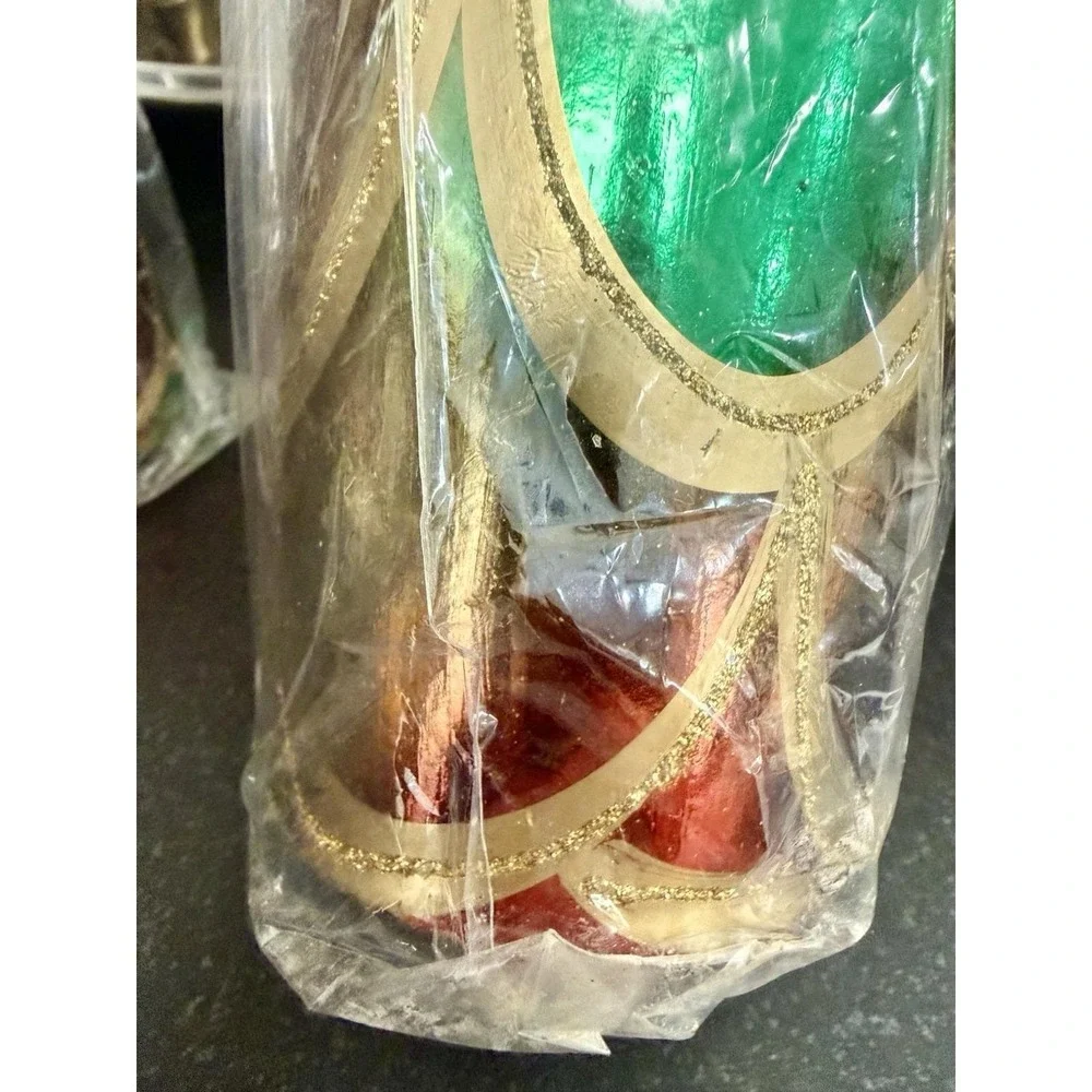 Vtg Candele Firenze Pillar Candles NOS Red Green Gold Set of 2 Made In Poland